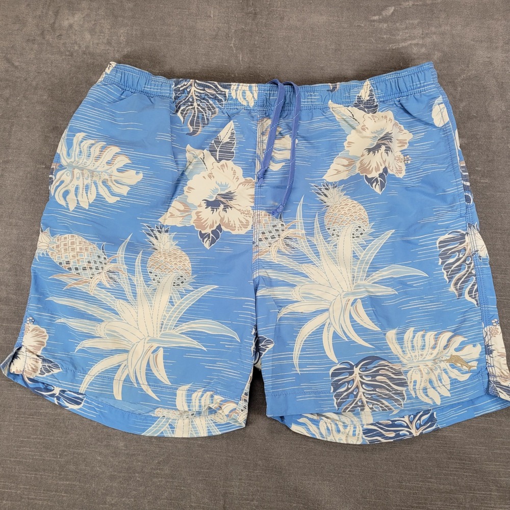 Tommy Bahama Relax Mens Blue Floral Pineapple Swim‎ Trunks Board Shorts Size L